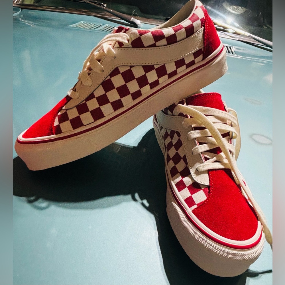 Vans Checkerboard Red and White Sneakers - Picture 2 of 5